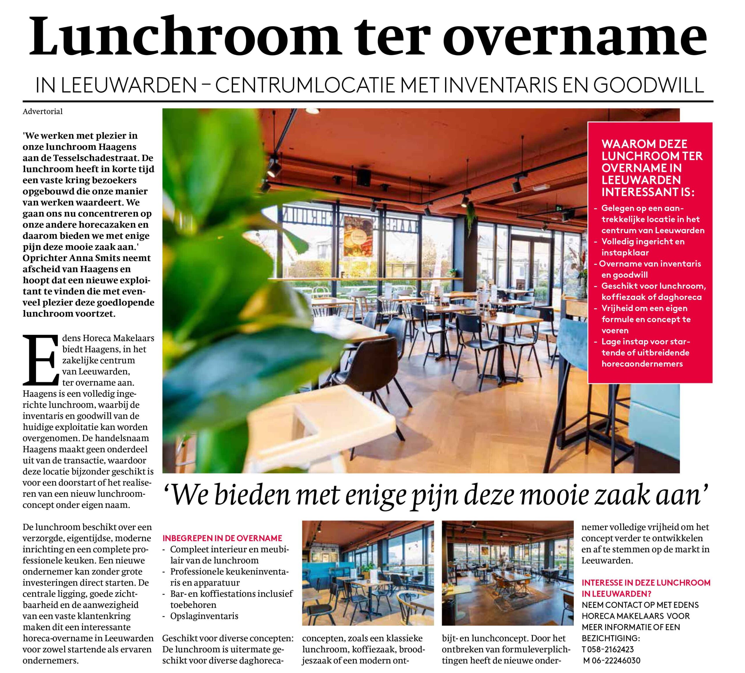 Advertorial Lunchroom Haagens